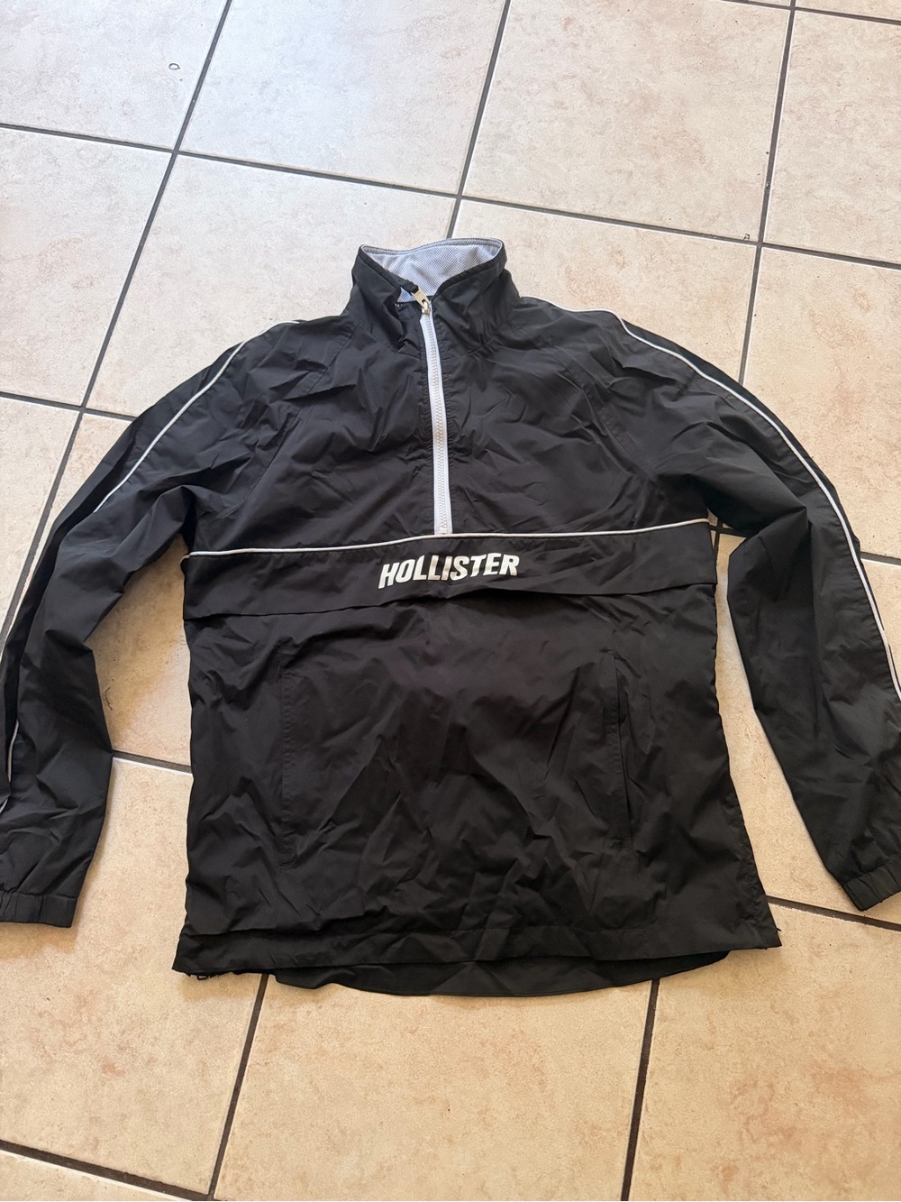 Hollister Black Windbreaker with White Trim